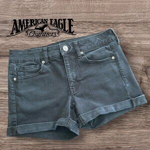 American Eagle Next Level Stretch Dark Wash Denim Fringe Cut-off Shorts
